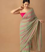 Superb Olive Striped Cotton Sarees With Blouse Piece
