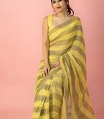 Superb Yellow Striped Cotton Sarees With Blouse Piece