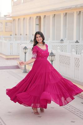 Premium Designer Pink Colour Readymade Gown Collections 1