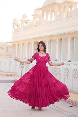 Premium Designer Pink Colour Readymade Gown Collections 4