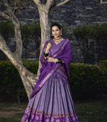 Women's Tussar Silk With Foil Print Lehenga Choli 