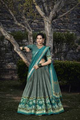 Women's Tussar Silk With Foil Print Lehenga Choli  1