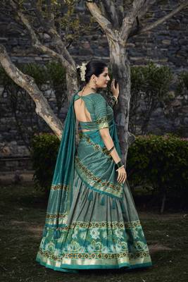 Women's Tussar Silk With Foil Print Lehenga Choli  2