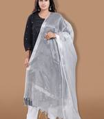 Silver Tissue Dupatta with Tassels Detailing