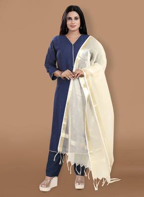Gold Tissue Dupatta with Tassels 1