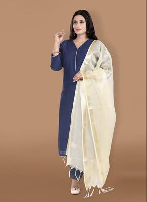 Gold Tissue Dupatta with Tassels 2
