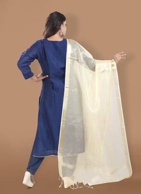 Gold Tissue Dupatta with Tassels 3