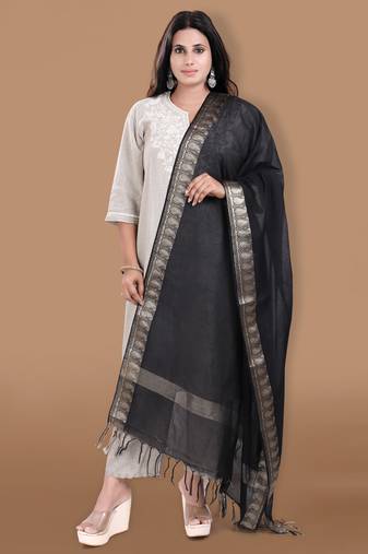 Black Cotton Dupatta with Tassels