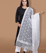 Silver Zari Woven Banarasi Brocade Dupatta