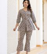  ethnic motifs print grey cotton a-line co-ord set