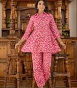  ethnic motifs print pink cotton co-ord set