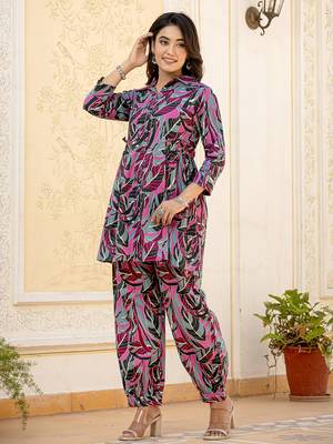 multi leaf print cotton co-ord set 2