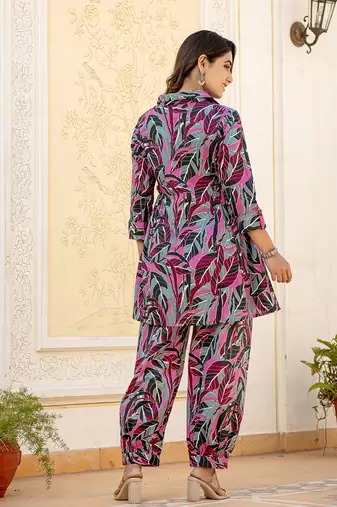  multi leaf print cotton co-ord set