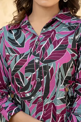  multi leaf print cotton co-ord set