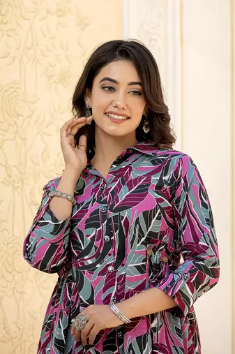  multi leaf print cotton co-ord set