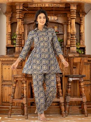  ethnic motifs print navy blue cotton co-ord set 1