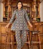  ethnic motifs print navy blue cotton co-ord set