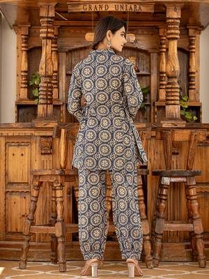  ethnic motifs print navy blue cotton co-ord set 3