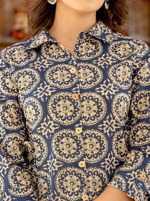  ethnic motifs print navy blue cotton co-ord set 4