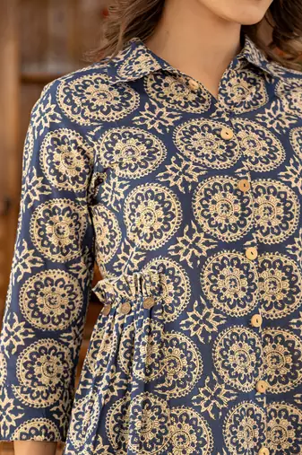  ethnic motifs print navy blue cotton co-ord set