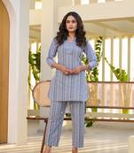  blue cotton striped print co-ord set