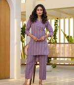  purple cotton striped print co-ord set