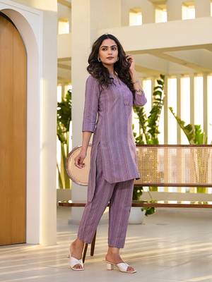  purple cotton striped print co-ord set 2