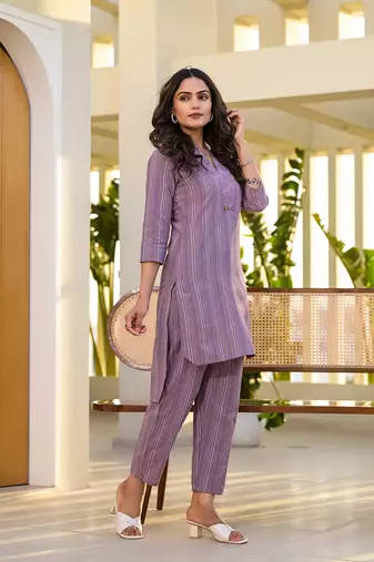  purple cotton striped print co-ord set