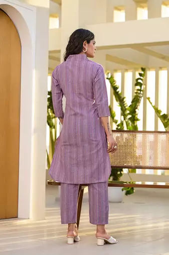  purple cotton striped print co-ord set