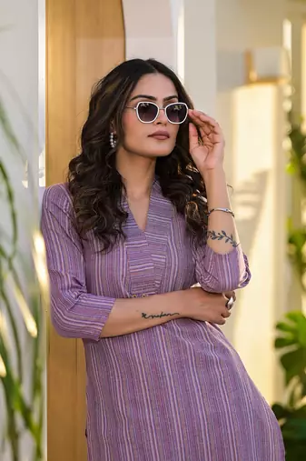  purple cotton striped print co-ord set