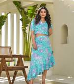  blue cotton floral print co-ord set