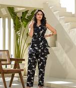  black cotton floral print comes with a belt co-ord set