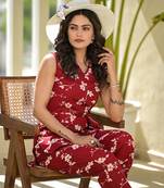  red cotton floral print comes with a belt co-ord set