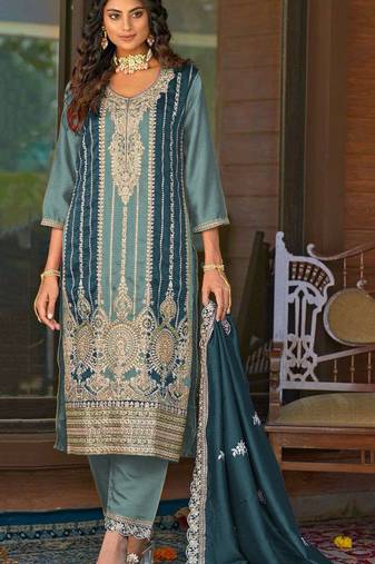 Women Heavy PV Vichitra with Embroidery Codding Sequence Work Pakistani Suit
