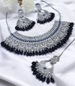 Lalso montana blue silver rhodium plated kundan brass bridal necklace jewelry set - ll-1001 bl