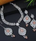 Lalso peach silver rhodium plated kundan brass necklace jewelry set - ll-1002 ph