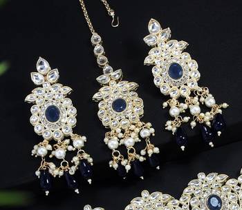 Lalso beautiful kundan jewellery work montana blue choker necklace set with maangtika - ll-1003 bl 2