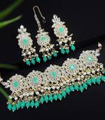 Lalso beautiful kundan jewellery work mint green choker necklace set with maangtika - ll-1003 sg