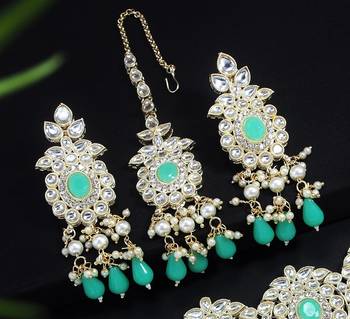 Lalso beautiful kundan jewellery work mint green choker necklace set with maangtika - ll-1003 sg 2