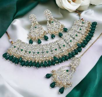 Lalso bollywood style kundan jewellery necklace set with maang tika - ll-1004 gr 1