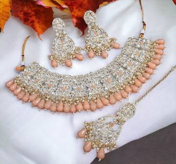 Lalso bollywood style kundan jewellery necklace set with maang tika - ll-1004 ph 2