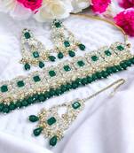 Lalso diva fashionable green stone kundan choker necklace jewellery set - ll-1006 gr