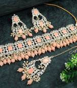 Lalso diva fashionable peach stone kundan choker necklace jewellery set - ll-1006 ph
