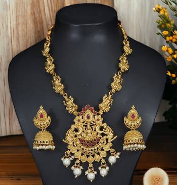 Lalso traditional temple jewellery laxmi jewelry gold plated necklace set with jhumka -ll-1012-rb 1