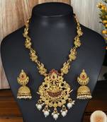 Lalso traditional temple jewellery laxmi jewelry gold plated necklace set with jhumka -ll-1012-rb