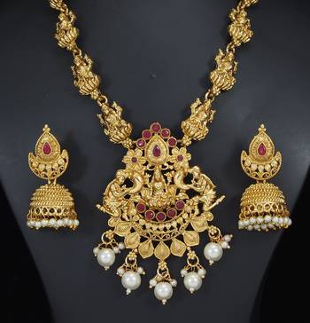 Lalso traditional temple jewellery laxmi jewelry gold plated necklace set with jhumka -ll-1012-rb 3