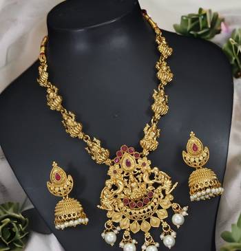 Lalso traditional temple jewellery laxmi jewelry gold plated necklace set with jhumka -ll-1012-rb 4