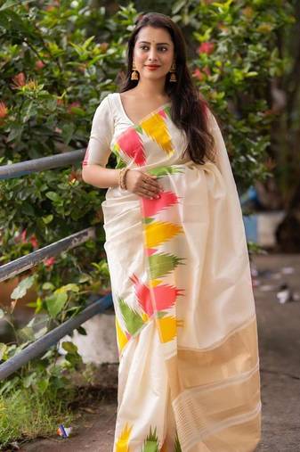  White Silk Blend Sarees With Blouse