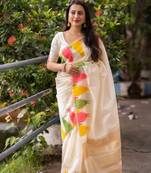  White Silk Blend Sarees With Blouse
