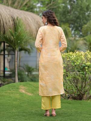 Yufta yellow digital print linen cotton have a lining kurta trouser and dupatta set 3